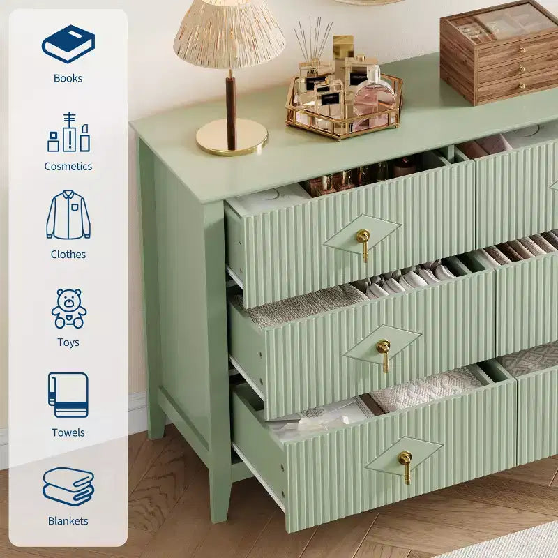 White Dresser for Bedroom with 6 Drawers, 47 Wide Wood Chest of Deep Drawers, Modern TV Stand Large Storage Organizer for Closet,Living Room,Hallway