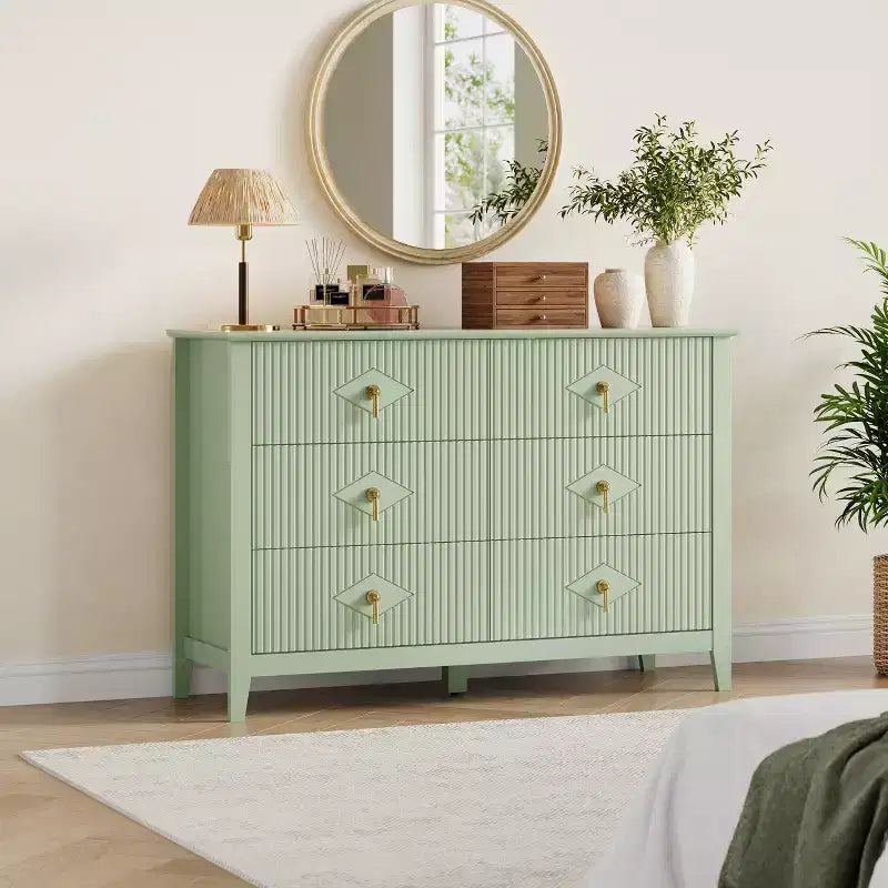 White Dresser for Bedroom with 6 Drawers, 47 Wide Wood Chest of Deep Drawers, Modern TV Stand Large Storage Organizer for Closet,Living Room,Hallway