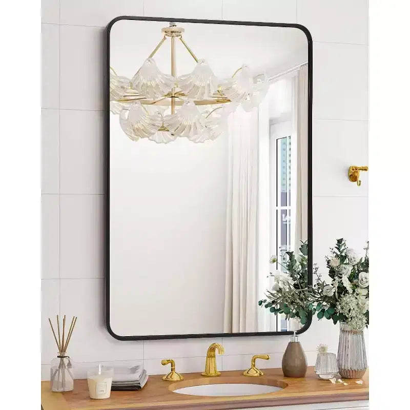 Bathroom Mirror 24x36 Inch, Black Framed Vanity Mirror with Rounded Corners
