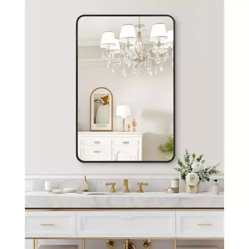 Bathroom Mirror 24x36 Inch, Black Framed Vanity Mirror with Rounded Corners