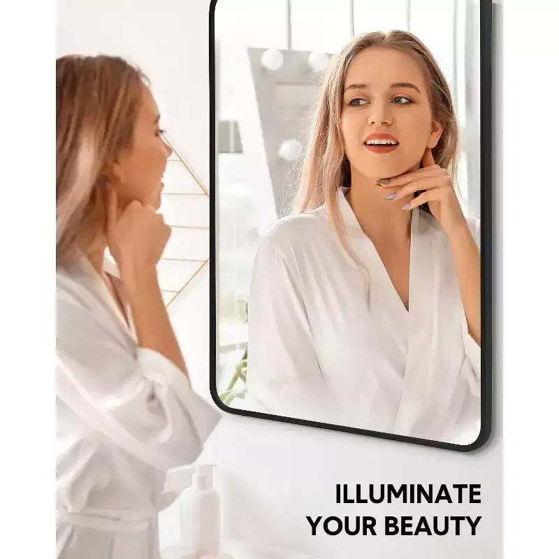 Bathroom Mirror 24x36 Inch, Black Framed Vanity Mirror with Rounded Corners