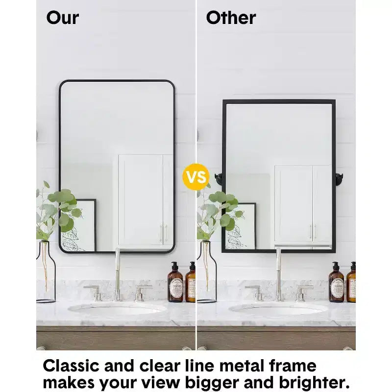 Bathroom Mirror 24x36 Inch, Black Framed Vanity Mirror with Rounded Corners