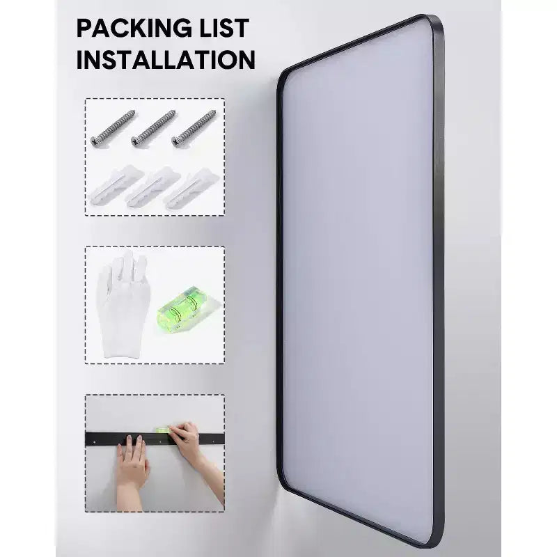 Bathroom Mirror 24x36 Inch, Black Framed Vanity Mirror with Rounded Corners