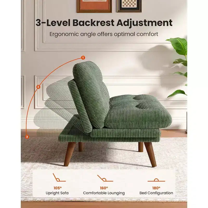 Futon Sofa Bed, Futon Couch Adjustable Backrest Armrests