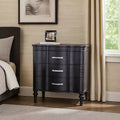 Royal Hampton Nightstand, 3 Drawers, Black Solid Wood, Metal Handles, 28 Inch