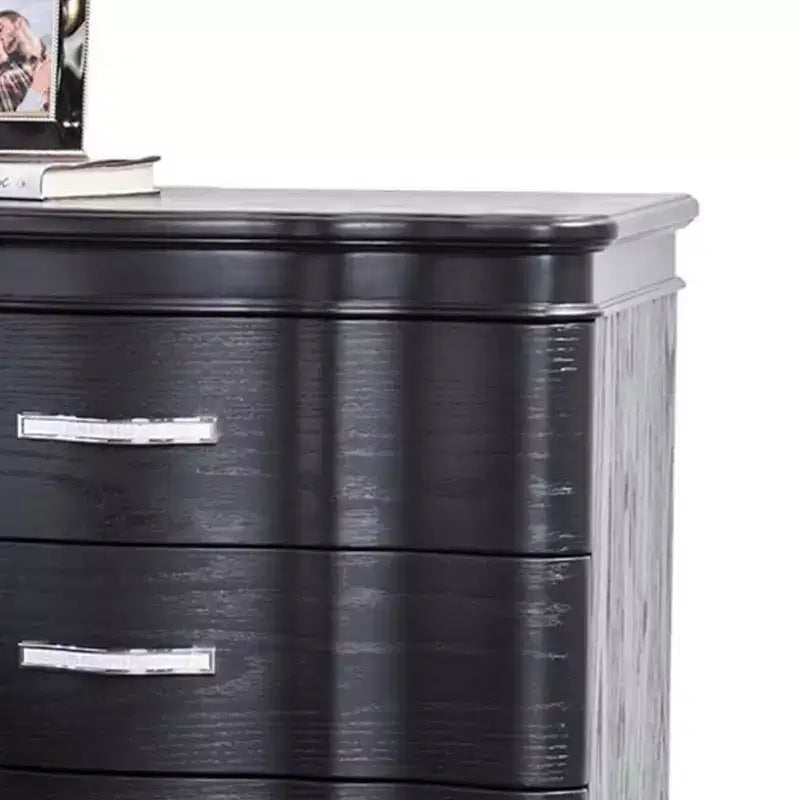 Royal Hampton Nightstand, 3 Drawers, Black Solid Wood, Metal Handles, 28 Inch