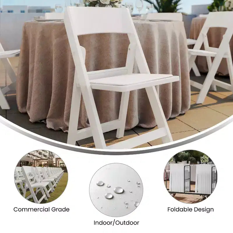 Flash Furniture Hercules Tucker Lightweight Foldable Chair with Removable Vinyl Padded Seat for Indoor Outdoor Use
