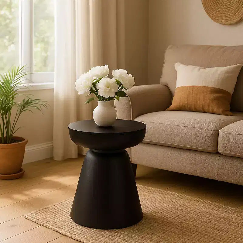 Natural Wood Round Side End Table for Living Room Decor - Handcrafted Accent Table with Pedestal Base
