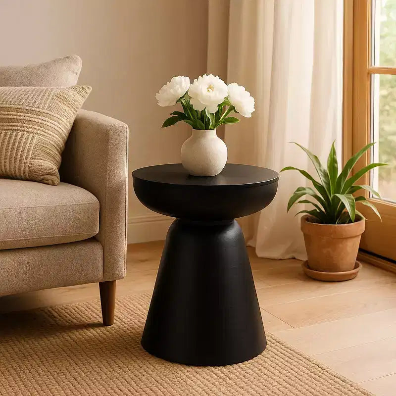 Natural Wood Round Side End Table for Living Room Decor - Handcrafted Accent Table with Pedestal Base