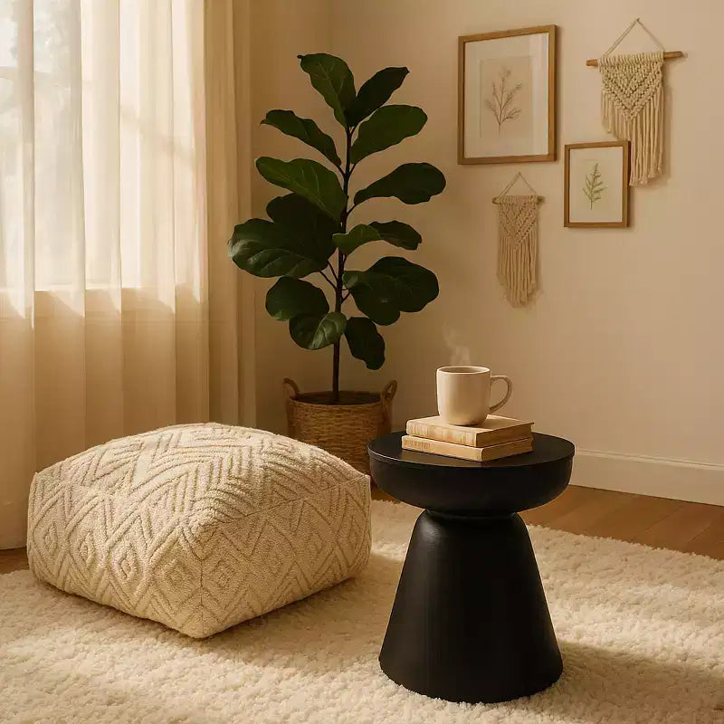 Natural Wood Round Side End Table for Living Room Decor - Handcrafted Accent Table with Pedestal Base