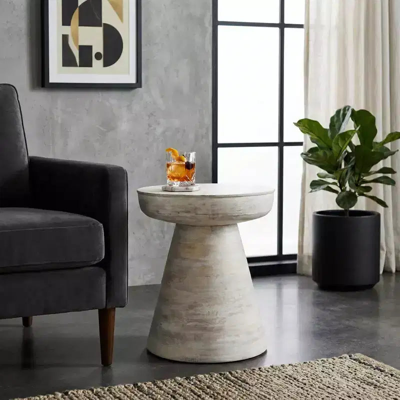 Natural Wood Round Side End Table for Living Room Decor - Handcrafted Accent Table with Pedestal Base