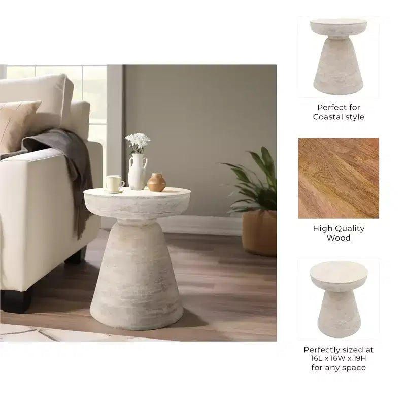 Natural Wood Round Side End Table for Living Room Decor - Handcrafted Accent Table with Pedestal Base