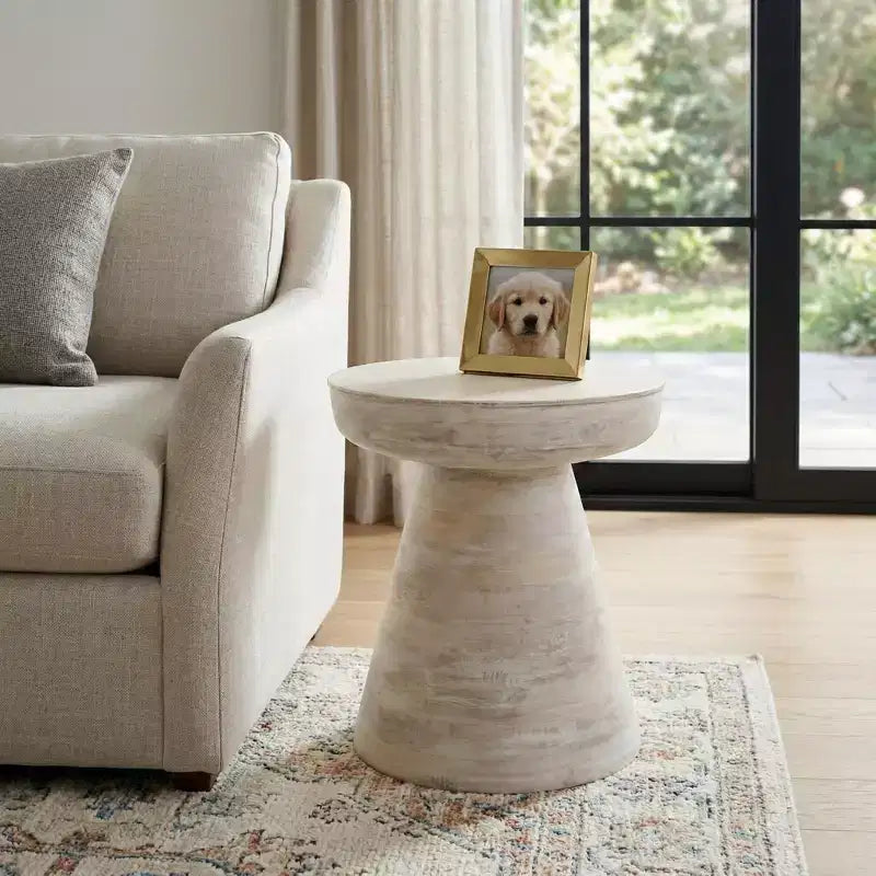 Natural Wood Round Side End Table for Living Room Decor - Handcrafted Accent Table with Pedestal Base