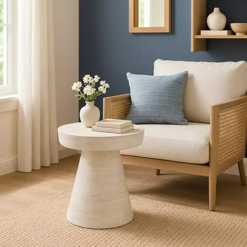 Natural Wood Round Side End Table for Living Room Decor - Handcrafted Accent Table with Pedestal Base