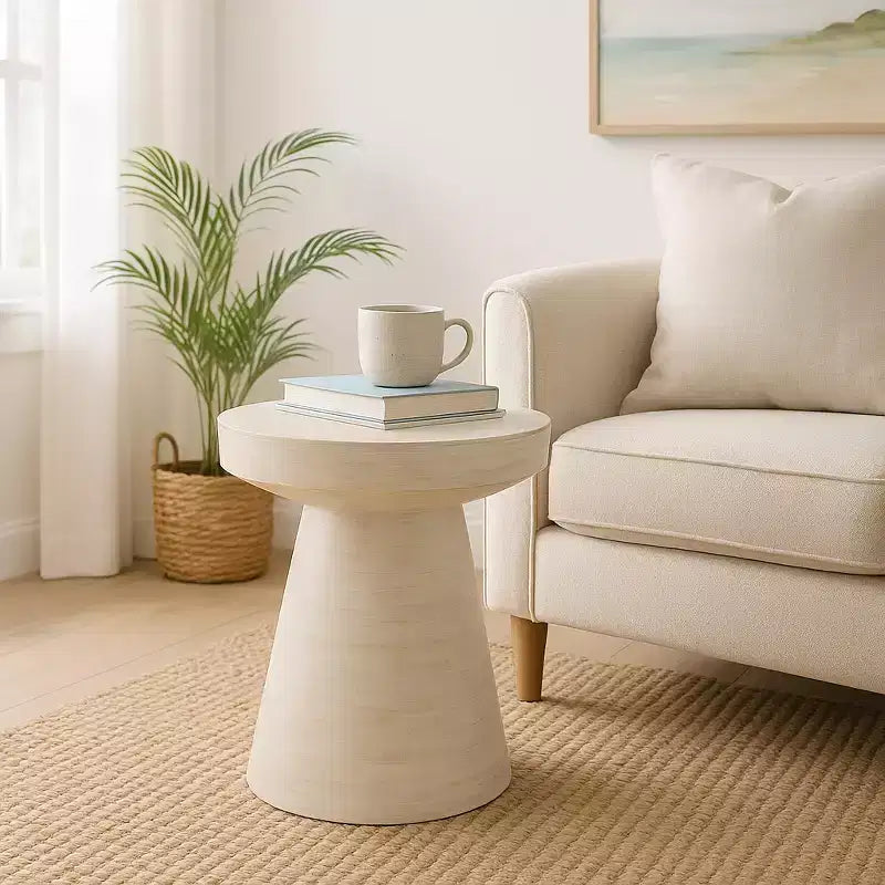Natural Wood Round Side End Table for Living Room Decor - Handcrafted Accent Table with Pedestal Base