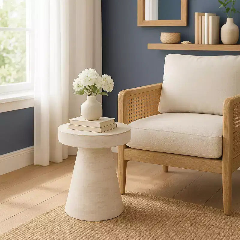 Natural Wood Round Side End Table for Living Room Decor - Handcrafted Accent Table with Pedestal Base
