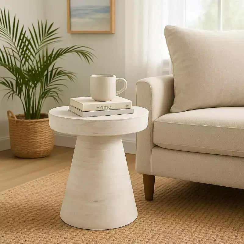 Natural Wood Round Side End Table for Living Room Decor - Handcrafted Accent Table with Pedestal Base
