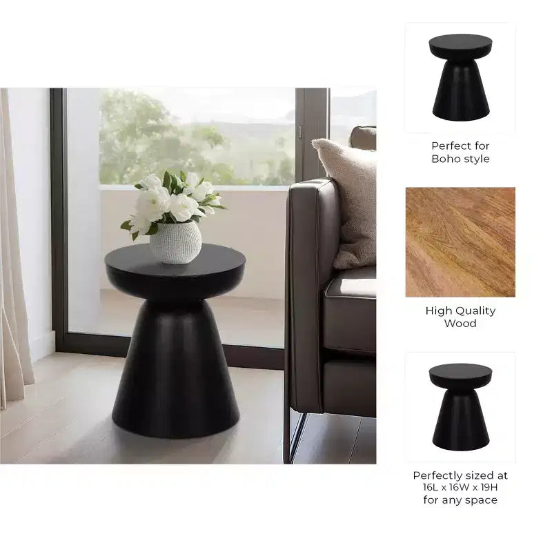 Natural Wood Round Side End Table for Living Room Decor - Handcrafted Accent Table with Pedestal Base