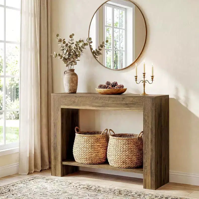 Lantine 41.3'' Farmhouse Wooden Console Table, 2-Tier Entryway Table with Storage, Narrow Sofa Table Behind Couch for Living Room, Hallway