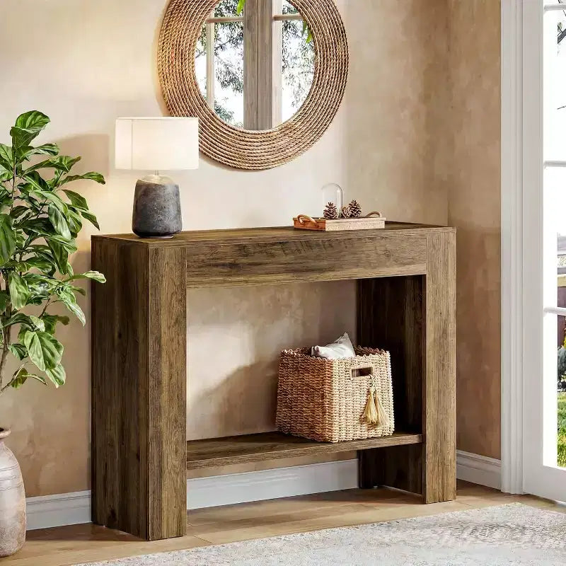 Lantine 41.3'' Farmhouse Wooden Console Table, 2-Tier Entryway Table with Storage, Narrow Sofa Table Behind Couch for Living Room, Hallway