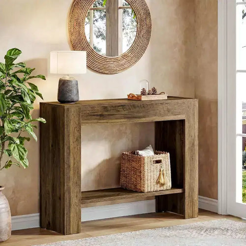 Lantine 41.3'' Farmhouse Wooden Console Table, 2-Tier Entryway Table with Storage, Narrow Sofa Table Behind Couch for Living Room, Hallway