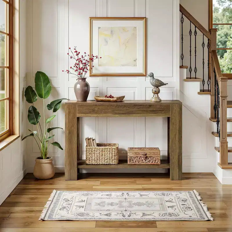 Lantine 41.3'' Farmhouse Wooden Console Table, 2-Tier Entryway Table with Storage, Narrow Sofa Table Behind Couch for Living Room, Hallway