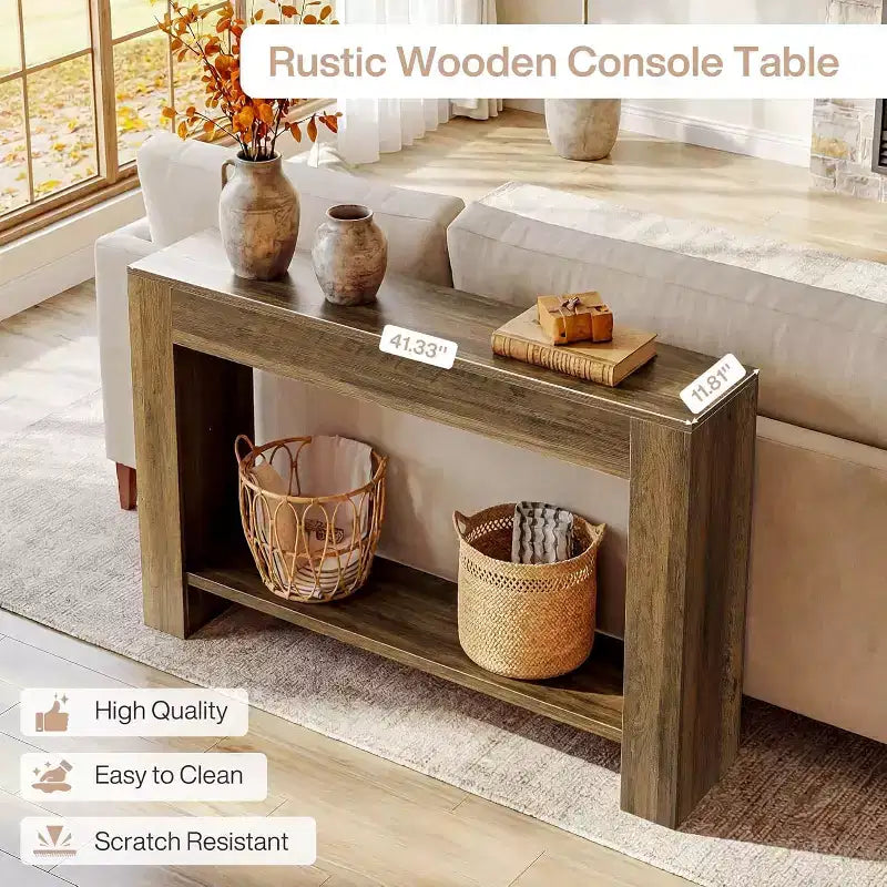 Lantine 41.3'' Farmhouse Wooden Console Table, 2-Tier Entryway Table with Storage, Narrow Sofa Table Behind Couch for Living Room, Hallway