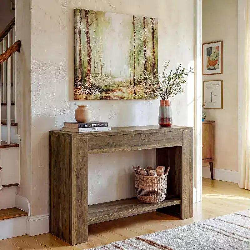 Lantine 41.3'' Farmhouse Wooden Console Table, 2-Tier Entryway Table with Storage, Narrow Sofa Table Behind Couch for Living Room, Hallway
