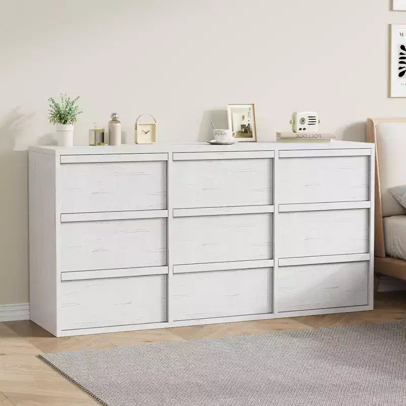 9-Drawer Dresser for Bedroom, 58.7 Wide Freestanding Wooden Horizontal Storage Chest, Closet Organizer Furniture for Living Room & Entryway