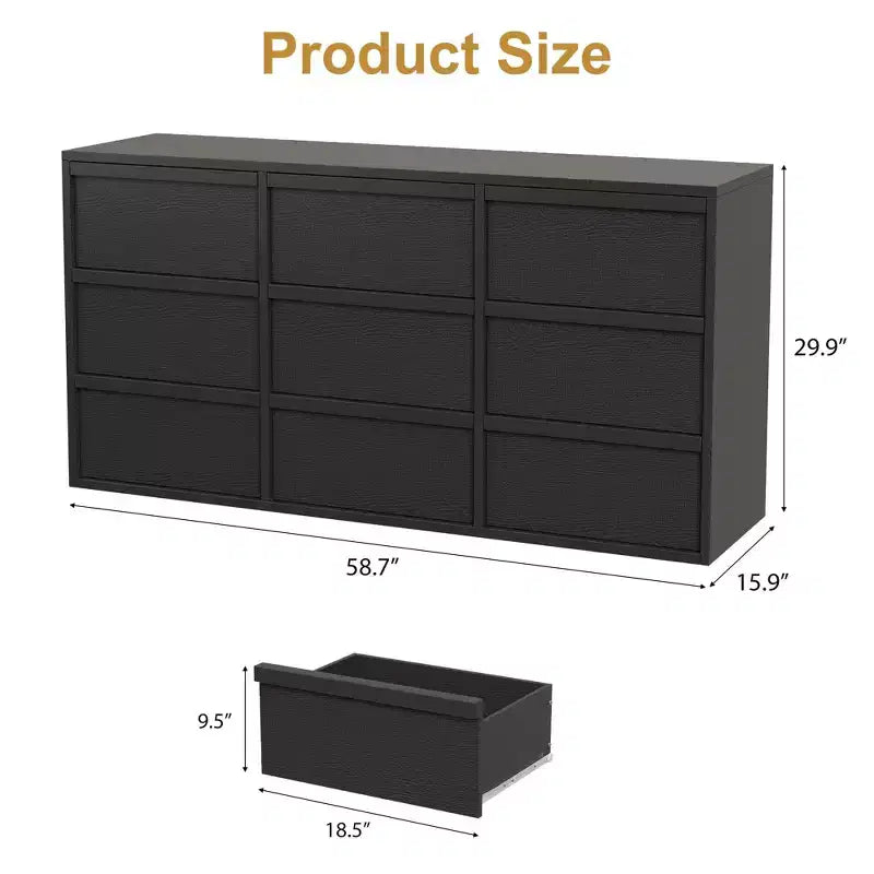 9-Drawer Dresser for Bedroom, 58.7 Wide Freestanding Wooden Horizontal Storage Chest, Closet Organizer Furniture for Living Room & Entryway