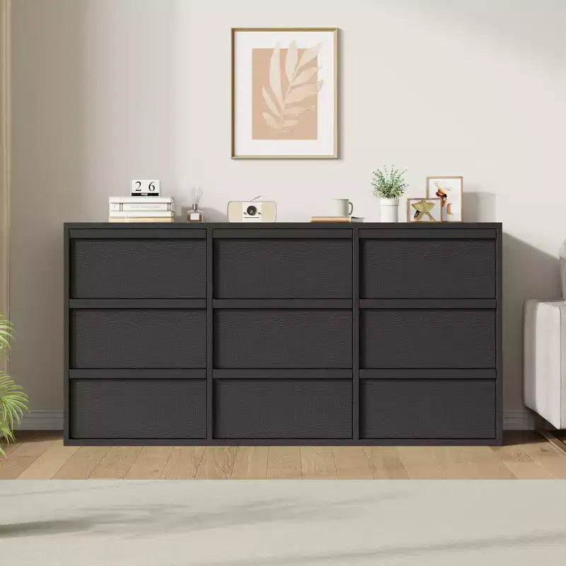 9-Drawer Dresser for Bedroom, 58.7 Wide Freestanding Wooden Horizontal Storage Chest, Closet Organizer Furniture for Living Room & Entryway