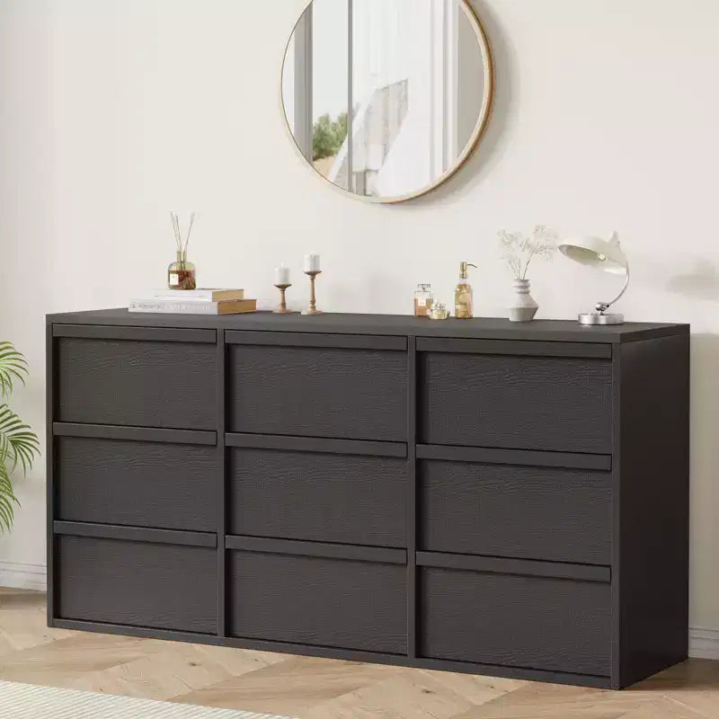 9-Drawer Dresser for Bedroom, 58.7 Wide Freestanding Wooden Horizontal Storage Chest, Closet Organizer Furniture for Living Room & Entryway