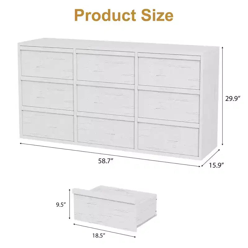 9-Drawer Dresser for Bedroom, 58.7 Wide Freestanding Wooden Horizontal Storage Chest, Closet Organizer Furniture for Living Room & Entryway