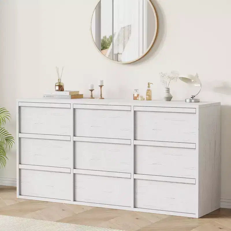 9-Drawer Dresser for Bedroom, 58.7 Wide Freestanding Wooden Horizontal Storage Chest, Closet Organizer Furniture for Living Room & Entryway