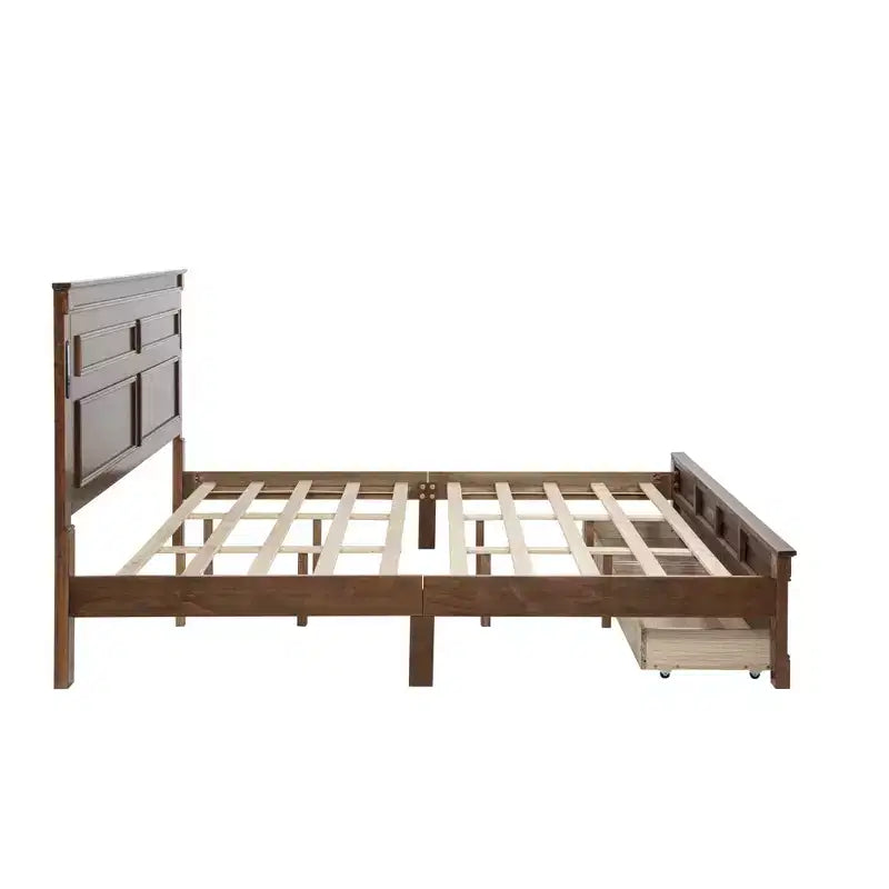 GDFStudio Joanne Modern Pinewood Bed with Tall-Panel Headboard and 2 Storage Drawers