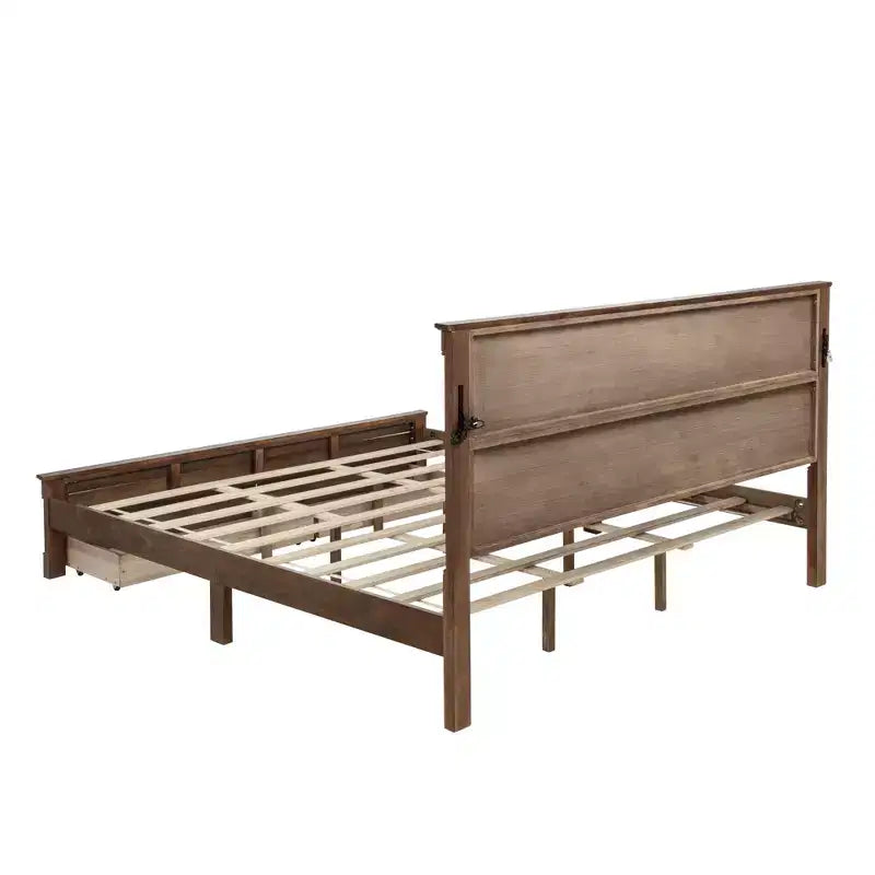 GDFStudio Joanne Modern Pinewood Bed with Tall-Panel Headboard and 2 Storage Drawers
