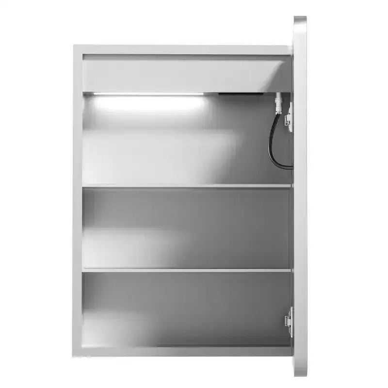 FAMYYT 20 in. W x 28 in. H Rectangular Iron Medicine Cabinet with Mirror, Dimmable LED Light, Anti-Fog and Outlets - Fully Assemble
