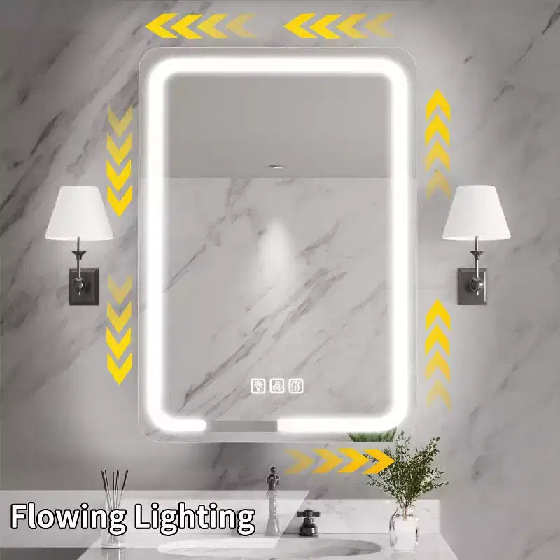 FAMYYT 20 in. W x 28 in. H Rectangular Iron Medicine Cabinet with Mirror, Dimmable LED Light, Anti-Fog and Outlets - Fully Assemble