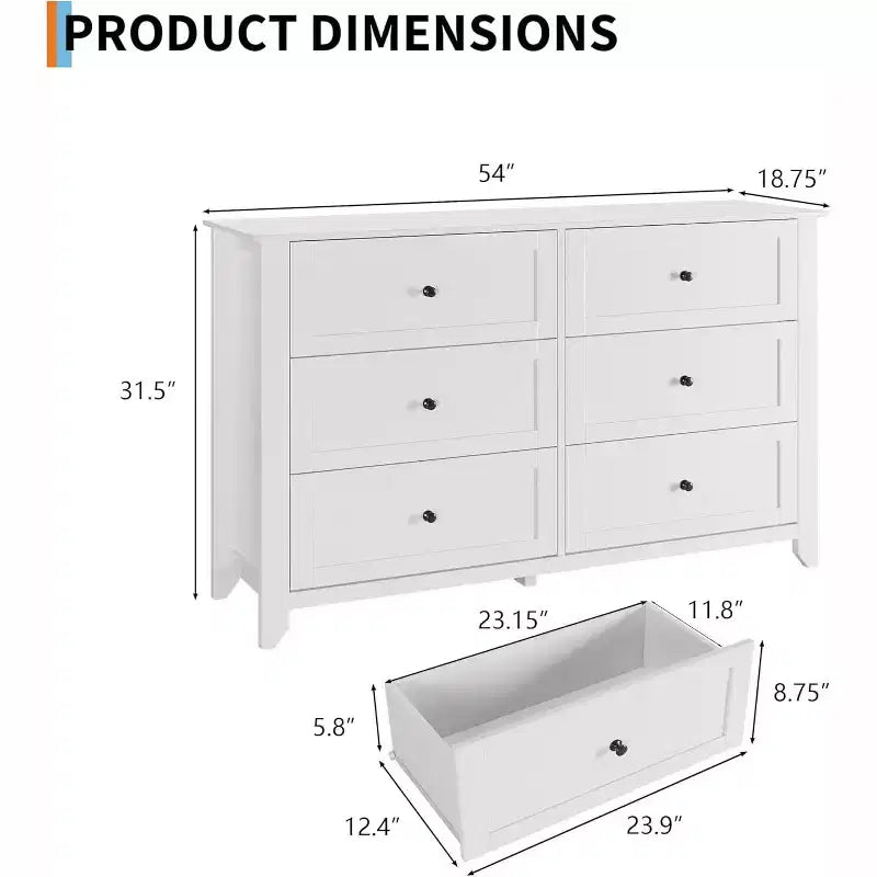 6 Drawers Dresser for Bedroom, Modern Wood Storage Chest, Storage Organizer, for Living Room, Entryway
