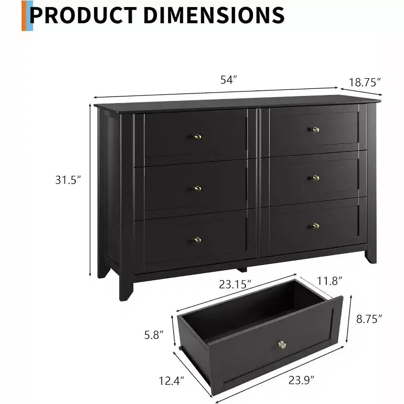 6 Drawers Dresser for Bedroom, Modern Wood Storage Chest, Storage Organizer, for Living Room, Entryway
