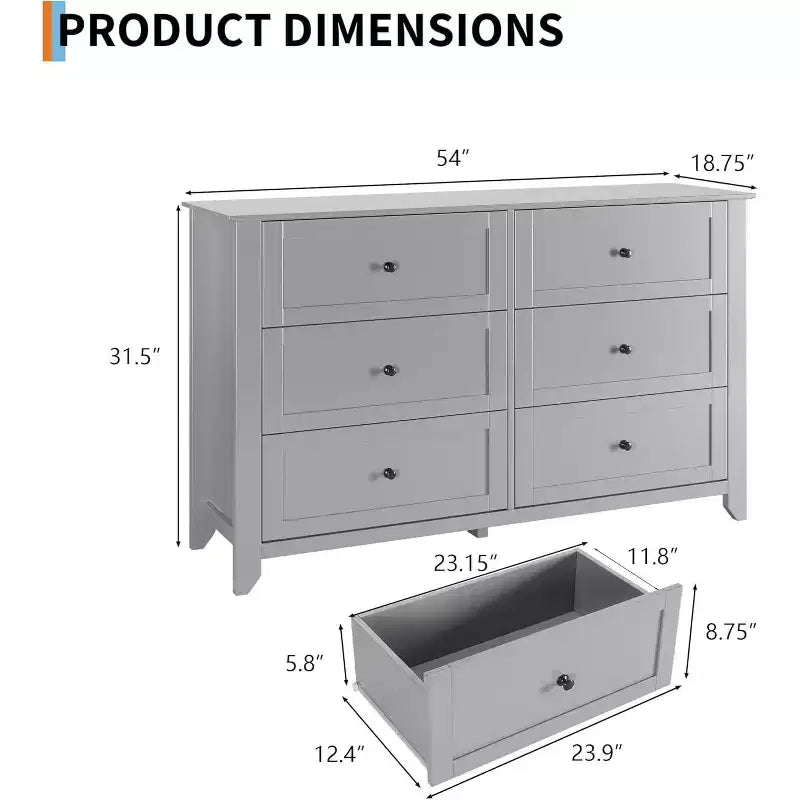 6 Drawers Dresser for Bedroom, Modern Wood Storage Chest, Storage Organizer, for Living Room, Entryway