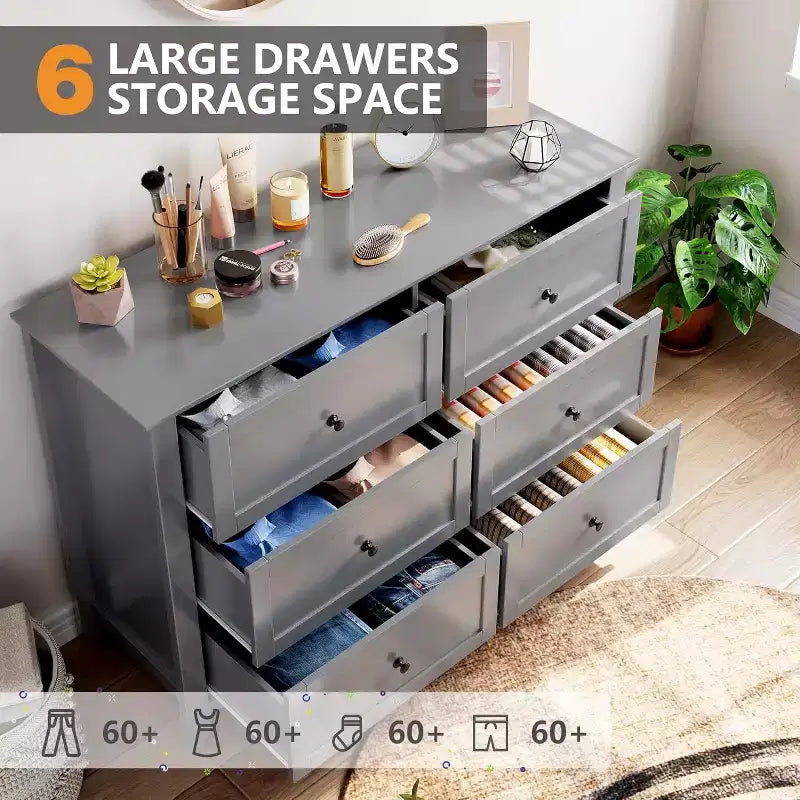 6 Drawers Dresser for Bedroom, Modern Wood Storage Chest, Storage Organizer, for Living Room, Entryway