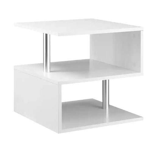 HOMCOM 20 White S-Shaped End Table, 3-Tier Accent Side Table with Storage Shelf Steel Poles for Living Room Bedroom