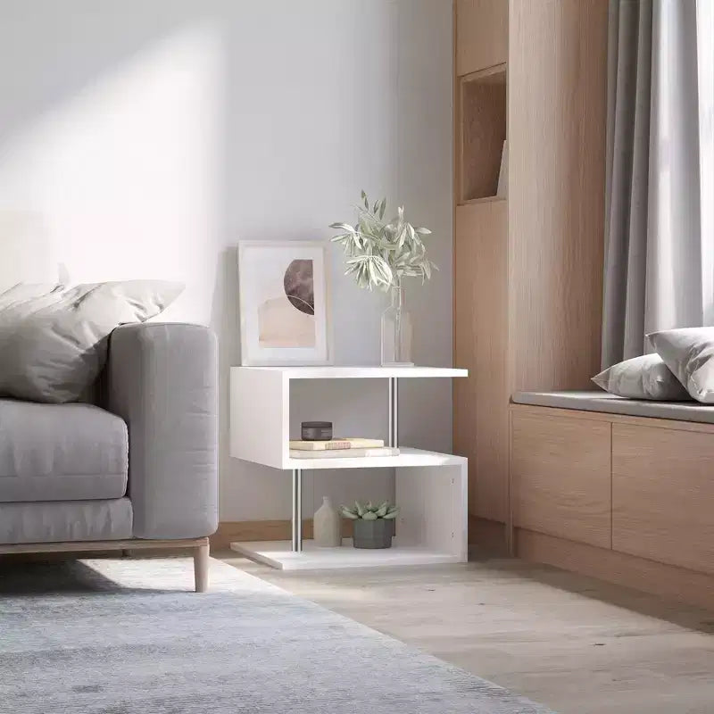 HOMCOM 20 White S-Shaped End Table, 3-Tier Accent Side Table with Storage Shelf Steel Poles for Living Room Bedroom