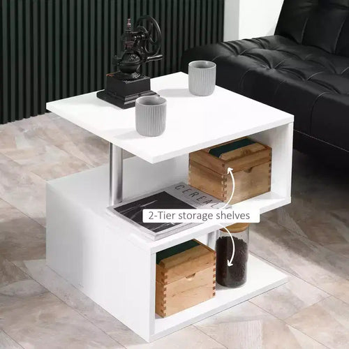 HOMCOM 20 White S-Shaped End Table, 3-Tier Accent Side Table with Storage Shelf Steel Poles for Living Room Bedroom
