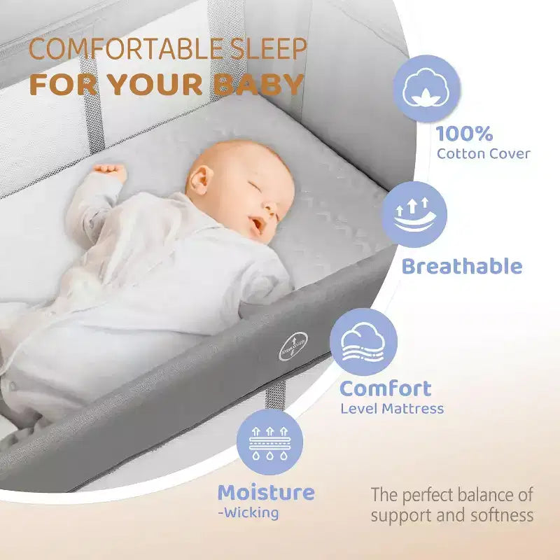 JOYMOR 7 in 1 Bedside Bassinet with Changing Table, All in One Nursery Center, Bedside Sleeper with Mattress, Sheet, Canopy