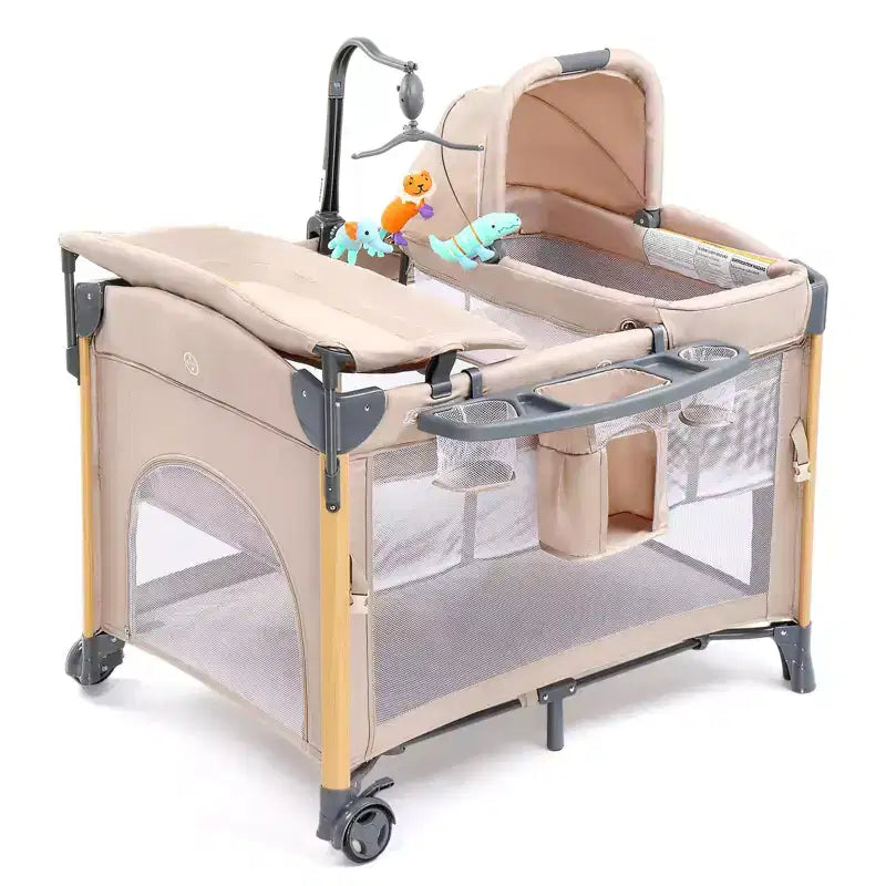 JOYMOR 7 in 1 Bedside Bassinet with Changing Table, All in One Nursery Center, Bedside Sleeper with Mattress, Sheet, Canopy
