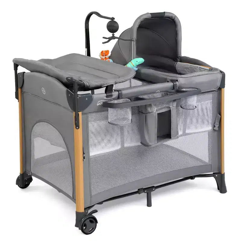 JOYMOR 7 in 1 Bedside Bassinet with Changing Table, All in One Nursery Center, Bedside Sleeper with Mattress, Sheet, Canopy