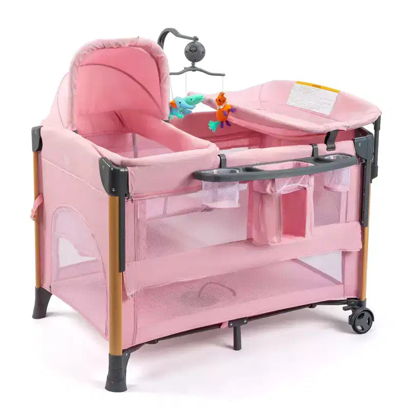 JOYMOR 7 in 1 Bedside Bassinet with Changing Table, All in One Nursery Center, Bedside Sleeper with Mattress, Sheet, Canopy