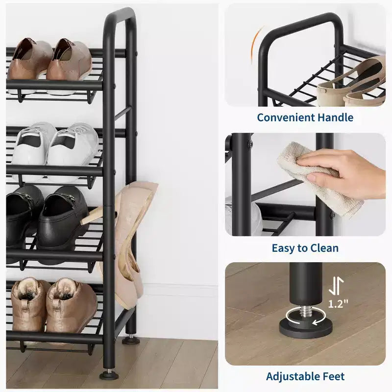 High-Capacity Slim Shoe Rack, Narrow Metal Frame Organizer with Adjustable Fabric Shelves for Entryway, Bedroom, Closet, and Small Spaces
